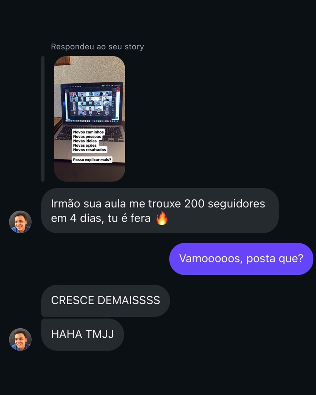 Screenshot — 200 seguidores em 4 dias